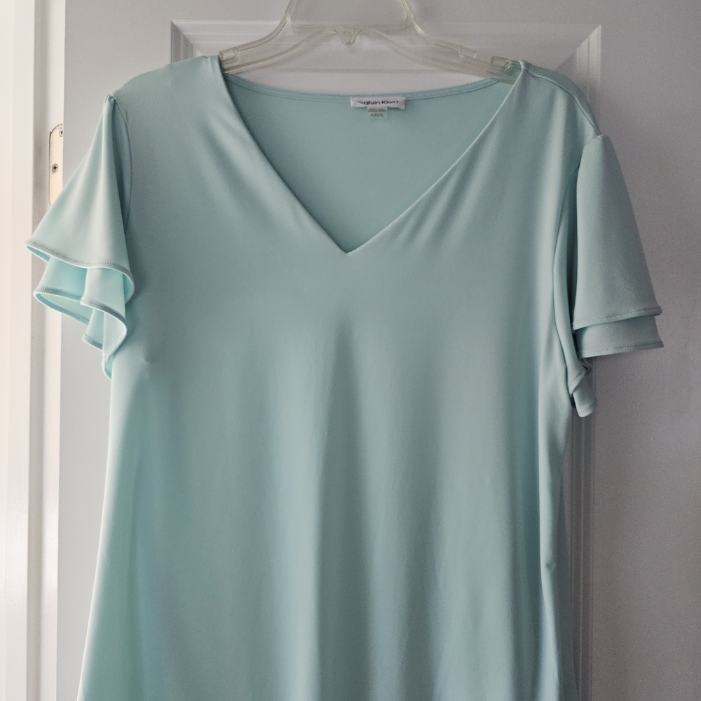 Calvin Klein Soft Aqua V-Neck Blouse